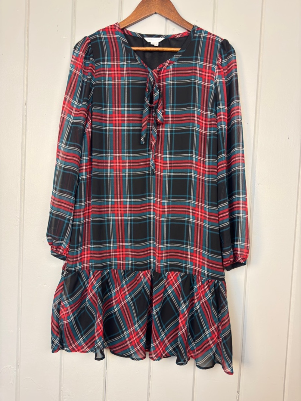 Draper James Roseanne Georgia Plaid Flounce Shift Dress Size M Holiday Tartan